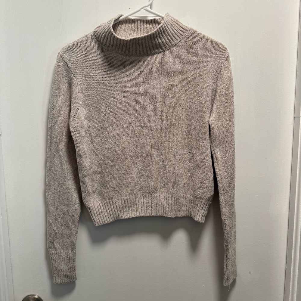 Wilfred Aritzia Mock Neck Chenille Knit Sweater Womens Size Large Taupe Beige